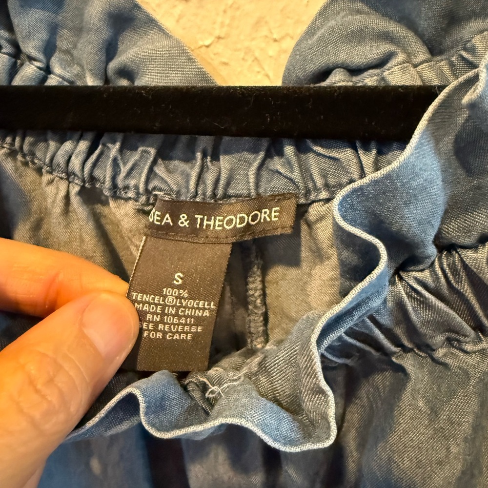 Chelsea & Theodore Denim-Look Ruffle Top - Chambray Blue - Picture 4 of 10